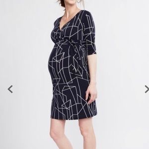 Ripe Maternity navy faux wrap geometric dress f1